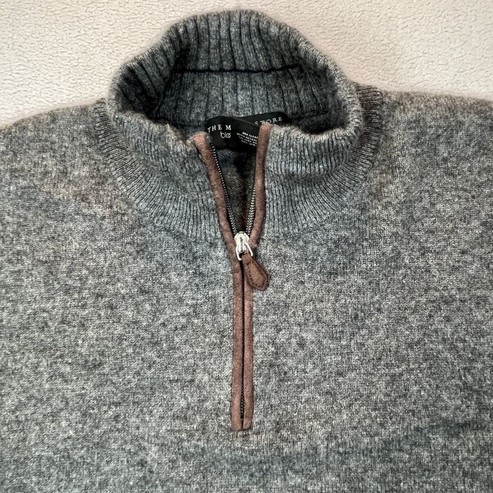 The Men's Store Gray Half-Zip Sweater with Brown Trim